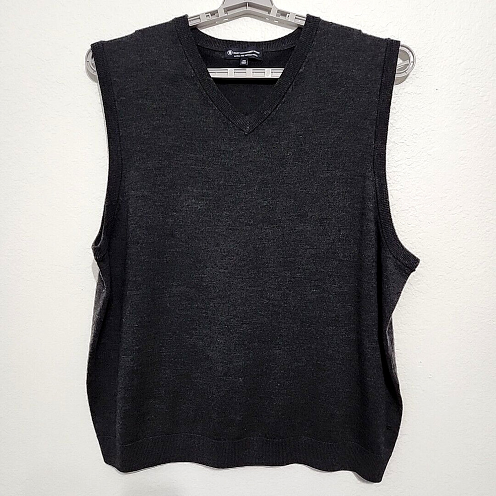 Hart Schaffner Marx 2XB Merino Wool Pullover Sweater Vest Dark Gray V-neck READ